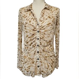 Jane & Delancey Tan and White Striped Blouse Women's Size Small NWOT